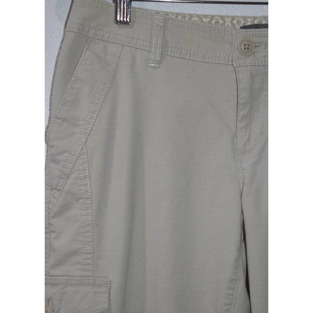 Eddie Bauer Womens 4 Khaki Cargo Capri Pants Drawstring Cuffs Stretch Cotton - Picture 7 of 16